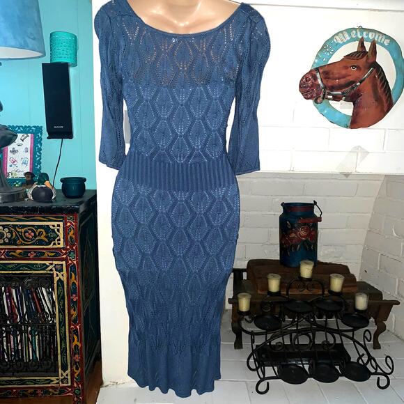 VINTAGE 90's DEADSTOCK NWT DESIGNER CROCHET BOHO DRESS XS - Picture 1 of 7
